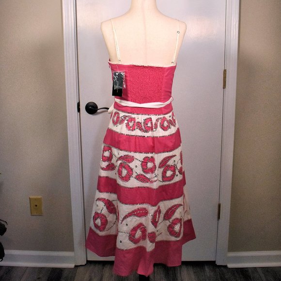 NWT BCBGMAXAZRIA Sequin Rose Dress - Spaghetti Strap Pink & White Striped Size 4 - Picture 2 of 9